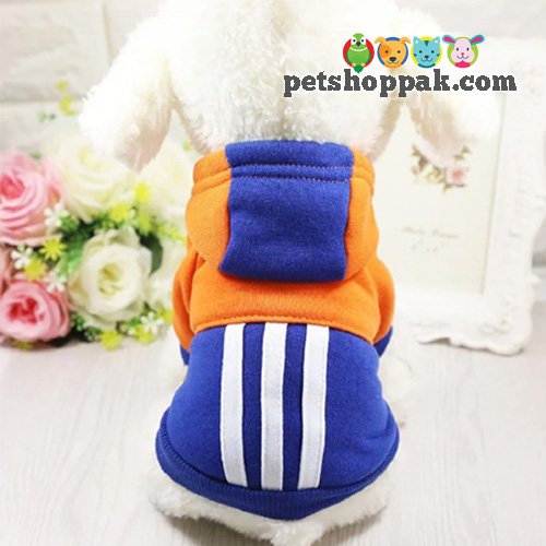 Blue orange stripes warm winter pet hoodie Blue orange stripes warm winter pet hoodie