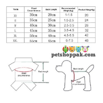 pet shirt size chart