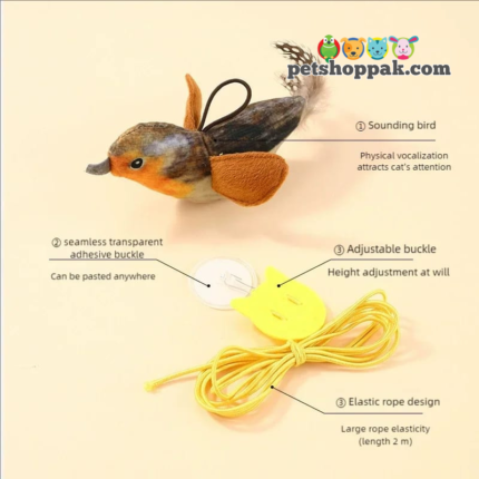 Sounding Bird with elastic cat toy